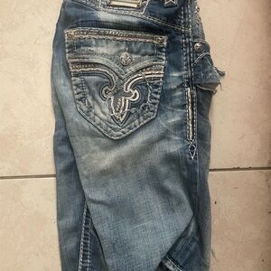 Rock Revival Men's Light Blue Embroidered Pocket Boot Cut Jeans